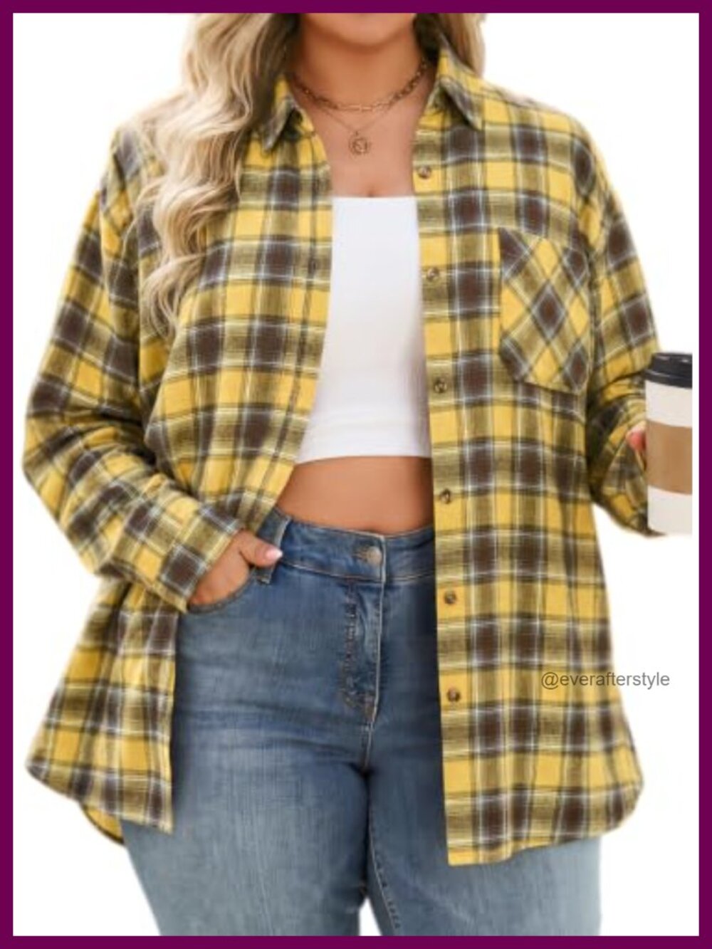 Womens Flannel Plaid Button Down Shirt Cotton Polyester Long Sleeve Blouse